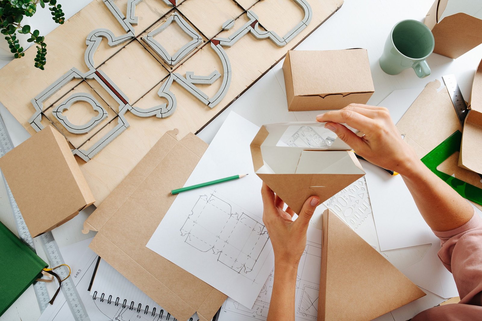 A box designer working on digital software to create innovative and customized packaging designs.