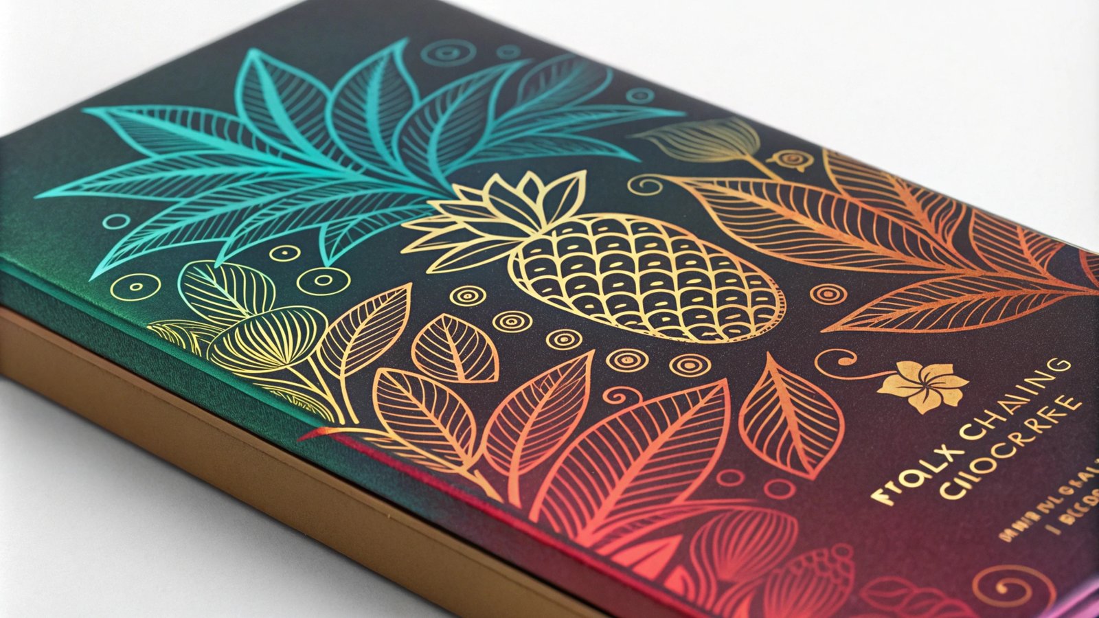  Luxurious packaging with colorful tropical leaf and pineapple illustrations.